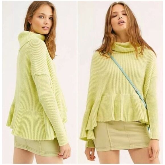 Free People Layer Cake Turtleneck Oversized Sweater in Key Lime - Picture 2 of 8